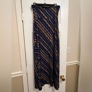 LuLaRoe Navy and Gold Diagonal Stripe Maxi Skirt